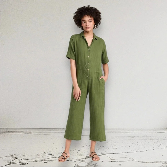 VELVET by Graham & Spencer Elia Cotton Gauze Jumpsuit in Clover Size L - Picture 3 of 16